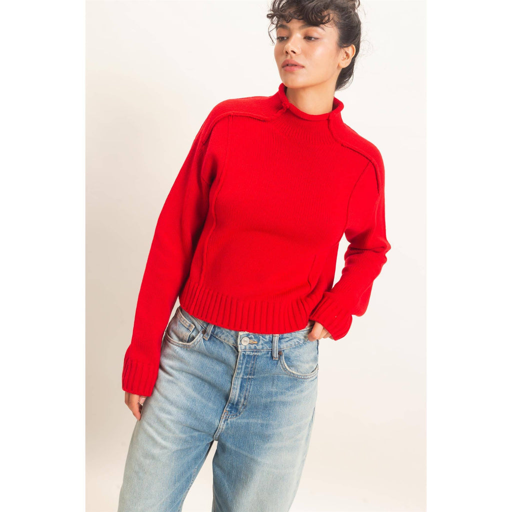 Roll Neck Sweater With Reversed Seam