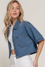 Short Sleeve Boxy Short Denim Jacket