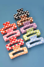 JUMBO RESIN CHECKER HAIR CLAW CLIPS 4inch | 40H664