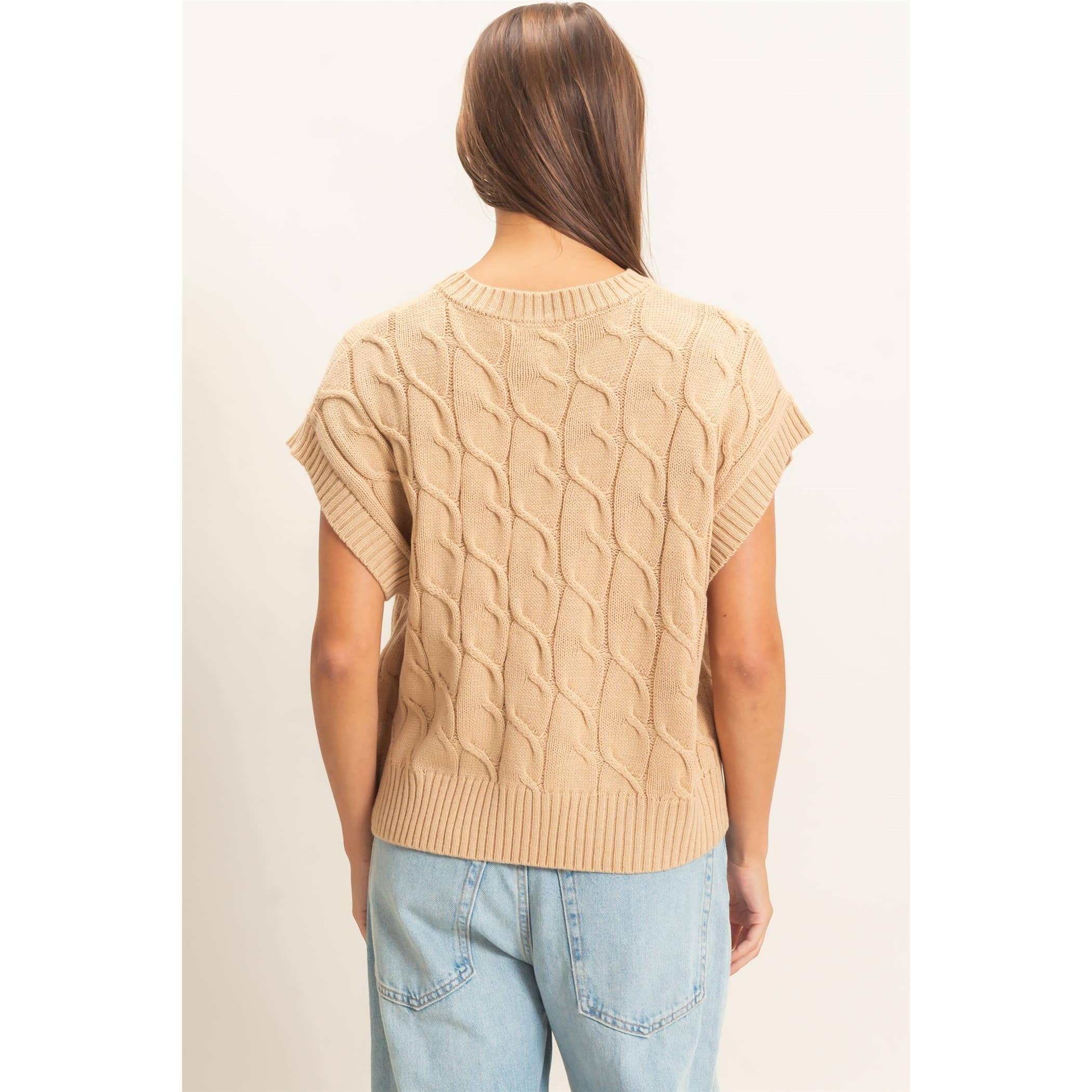 Cable Knit Cap Sleeve Sweater
