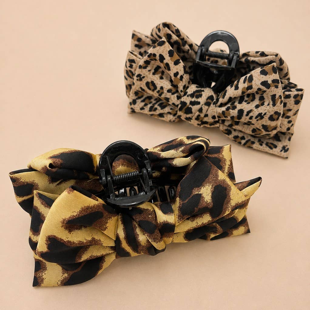 Leopard Print Bow Hair Claw Clips | 40H1215