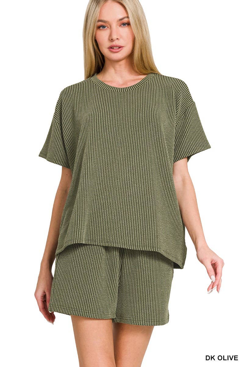 Corded Rib Short Sleeve Tee And Short Pants Set