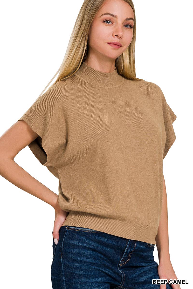 Mock Neck Short Dolman Sleeve Sweater