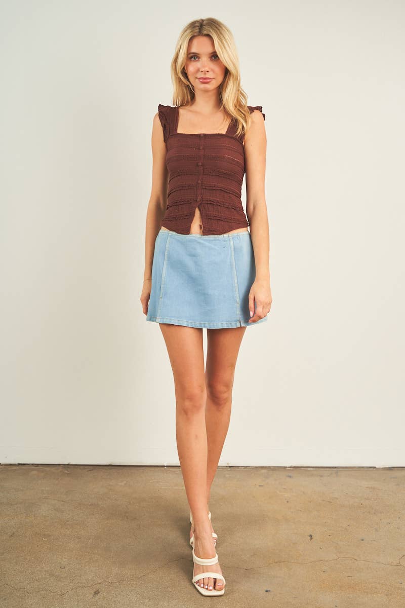 11054-RUFFLE BUTTON  DOWN TANK TOP