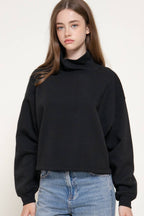 Long Sleeve Ribbed Mock Neck Inner Brushed Sweatshirt