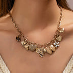 Vintage Gold-Tone Heart Charm Cluster Necklace | 80N92793