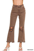 `Acid Wash High Waist Distressed Straight Leg Pants