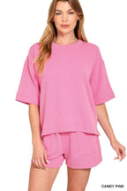 Corded Rib Short Sleeve Tee And Short Pants Set