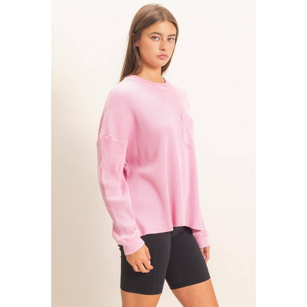 Mineral Wash Waffle Long Sleeve Top
