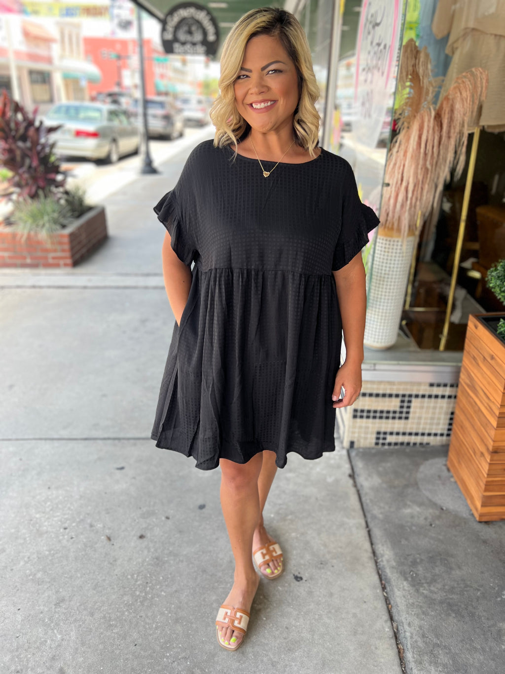 Plus Size Textured Babydoll Dress