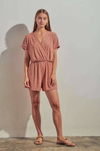 HR3016-ABTRACT PRINT ELASTICIZED SURPLICE ROMPER