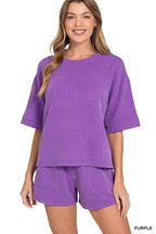 Corded Rib Short Sleeve Tee And Short Pants Set