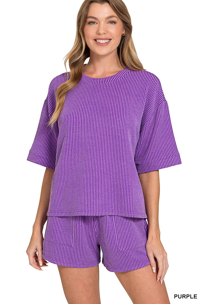 Corded Rib Short Sleeve Tee And Short Pants Set