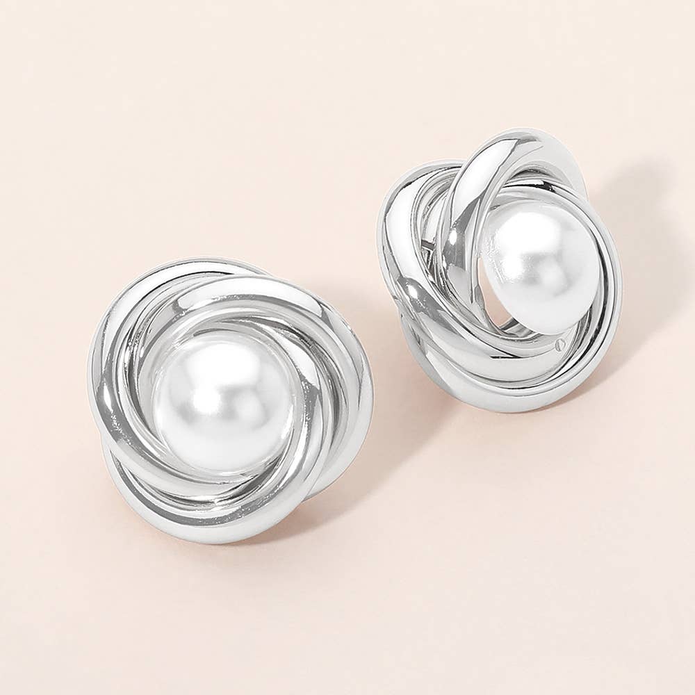 Pearl Knot Stud Earrings
