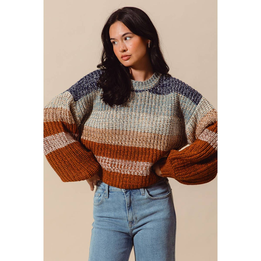 STRIPED MULTI COLOR CROP SWEATER