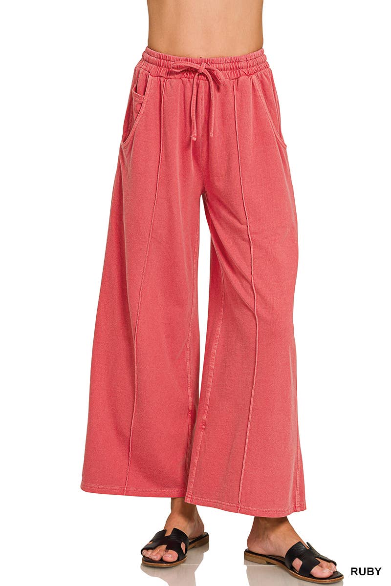 French Terry Wide Leg Pigment Dye & Enzyme Wash Pants