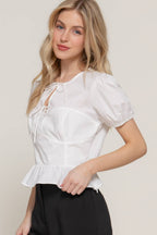 0109 Short Puff Sleeve Poplin Shirt SI-27877