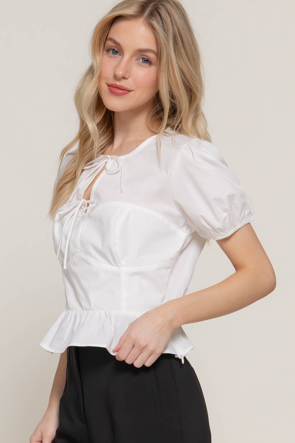 0109 Short Puff Sleeve Poplin Shirt SI-27877