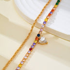 Multi-Color Crystal Heart Charm Tennis Bracelet | 80B1829