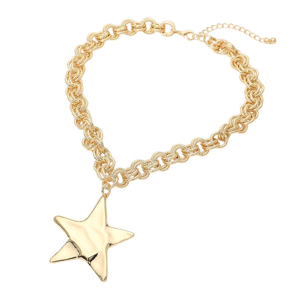 Metal Star Pendant Chunky Chain Necklace