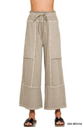 French Terry Washed Exposed-seam Wide Leg Pants