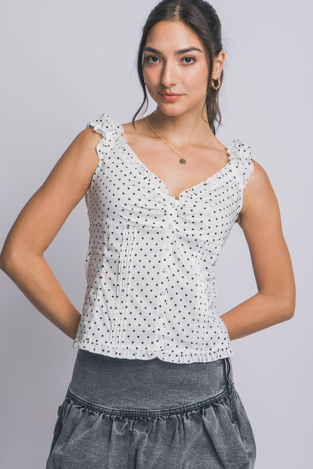 0226 Polka Dot Ruffle-Sleeve Top SI-29543