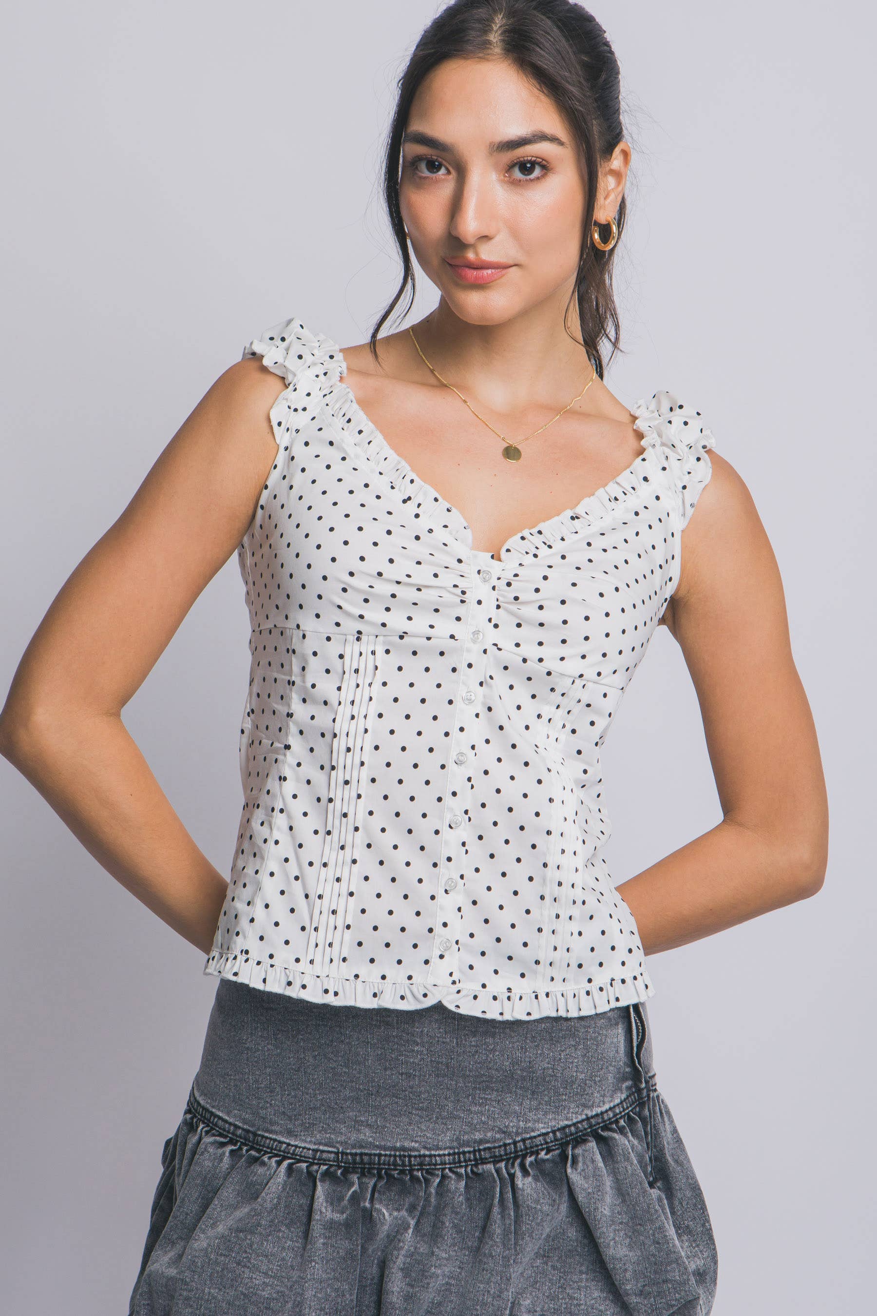 0226 Polka Dot Ruffle-Sleeve Top SI-29543