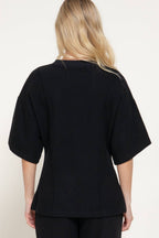 Elbow Sleeve Round Neck Brushed Knit Top with Flared Hem
