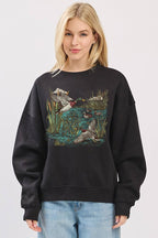 Mallard Ducks Graphic L/S Relaxed Fit Fleece Sweatshirts