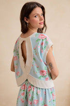 FLORAL PRINTED TERRY OPEN BACK SLEEVELESS TOP