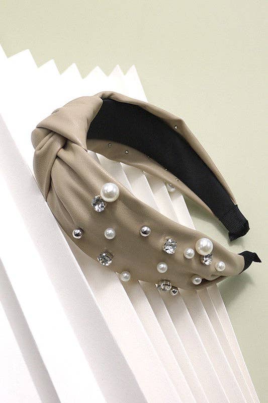 Faux Leather Rhinestone Headband