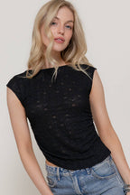 Sleeveless Reversible Boat/Round Neck Stretch Lace Top