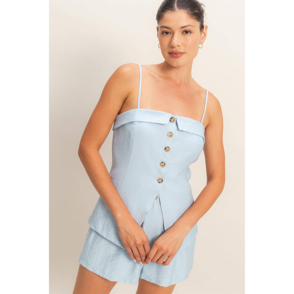 Strap Buttoned Top And Shorts Set