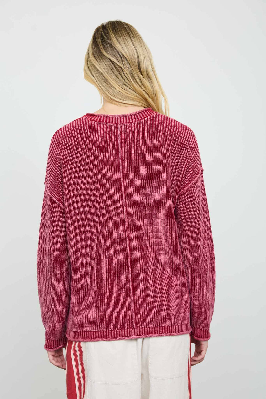 WASHED RAW EDGE DROP SHOULDER SWEATER