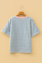 PRETTY BASH Stripe Contrast Crew Neck Drop Shoulder Tee