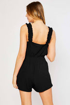 RIB RUFFLE DETAIL STRAP ROMPER