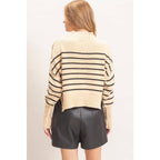 Striped Mock Neck Cropped Sweater