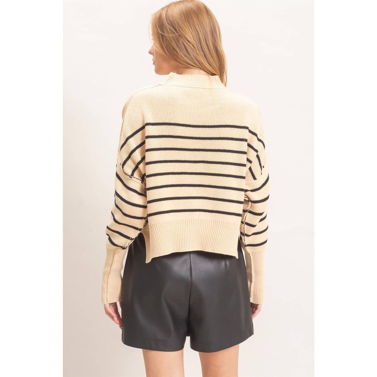 Striped Mock Neck Cropped Sweater