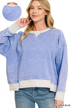 Acid Washed Fleece Contrast Trim Sweatshirts