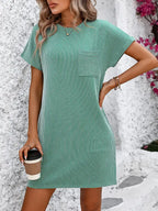 Summer Casual Short-Sleeve T-Shirt Dress with Pockets