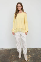 LAYERED HALTER LACE NECK OFF-SHOULDER KNIT TOP