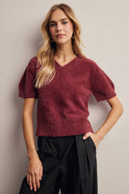 Fuzzy V-Neck Knit Top FSW0105