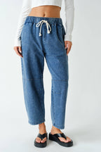 Cotton Blend Mineral Wash Cropped Straight Leg Pants