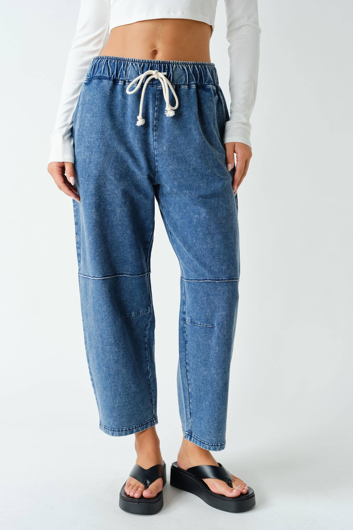 Cotton Blend Mineral Wash Cropped Straight Leg Pants