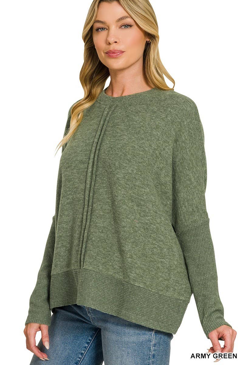 Brushed Melange Hacci Center Seam Oversized Sweater
