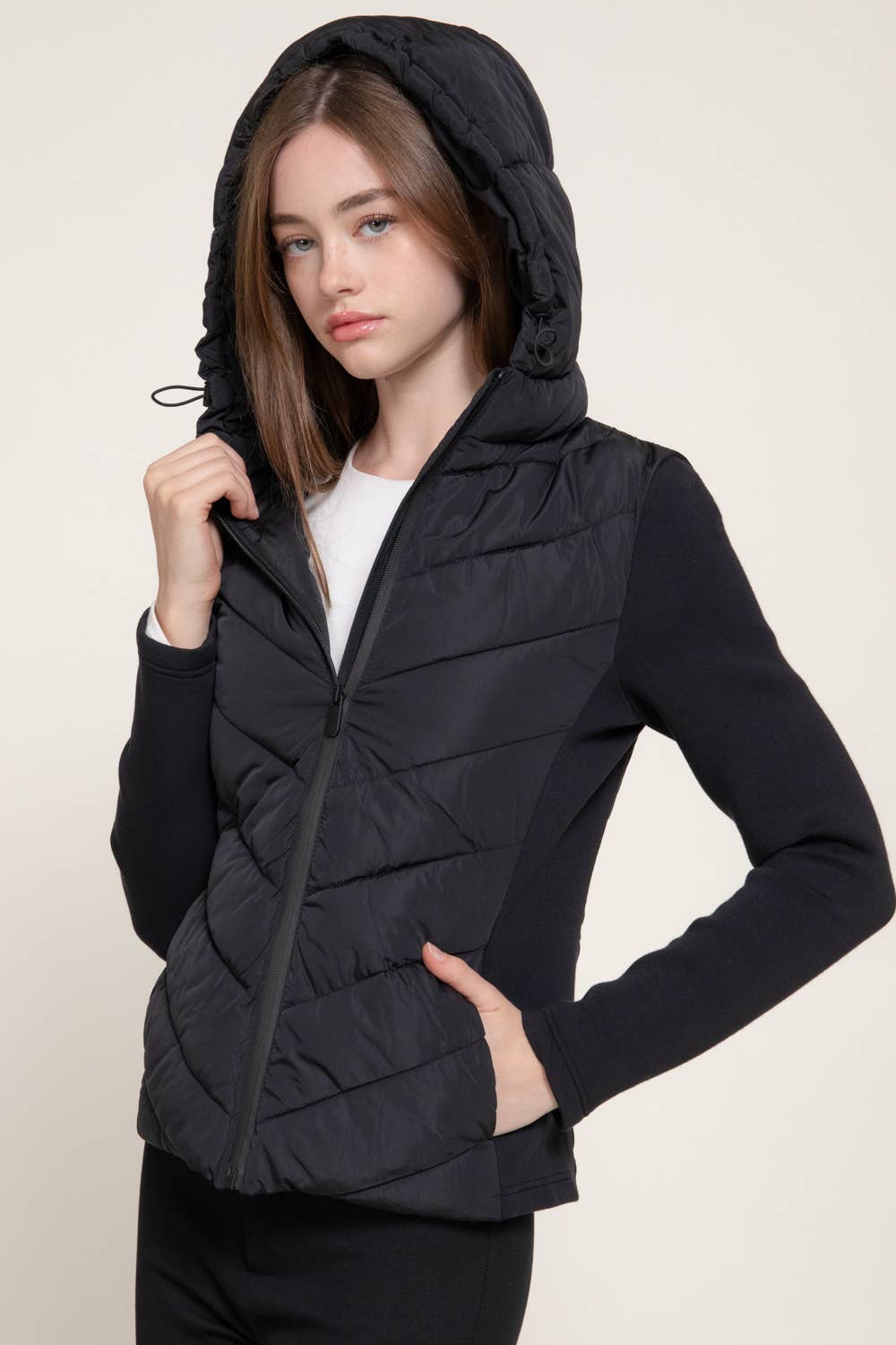 Hight Neck Adjustable Hoodie Quilted Puffer Jacket