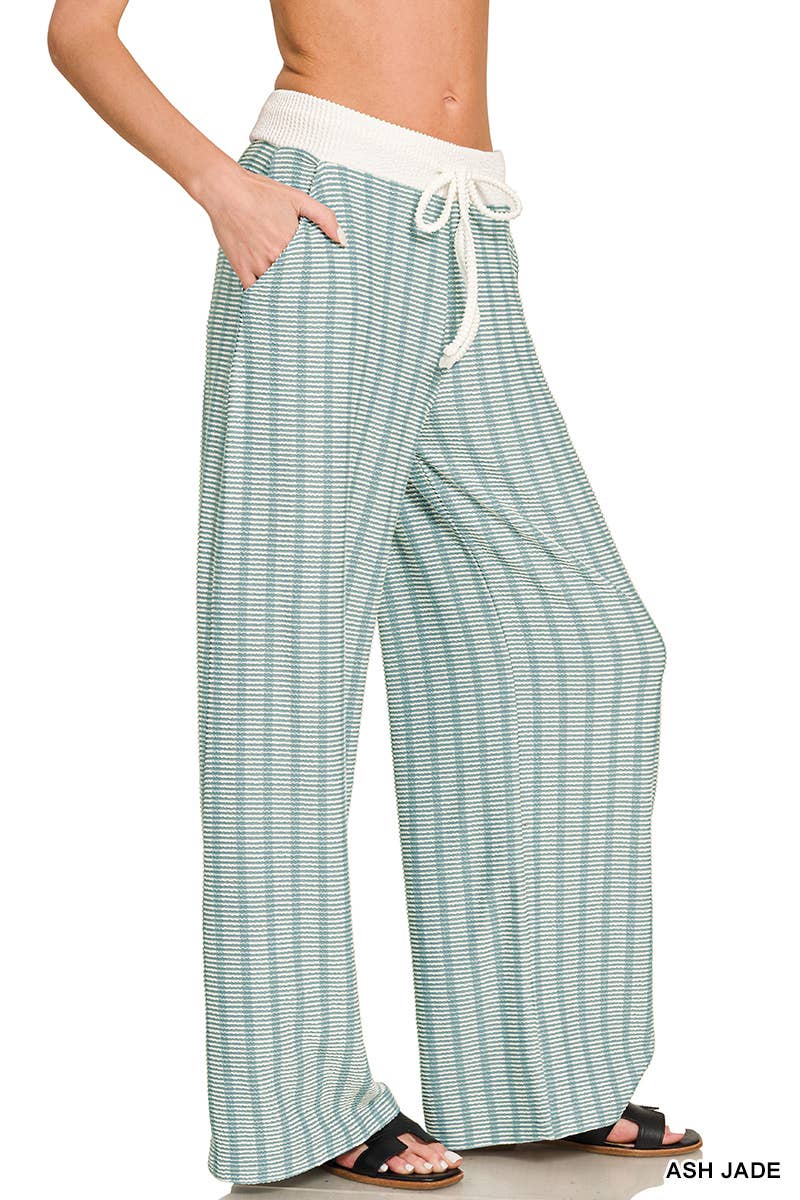 Raised Rib Striped Pullover & Pants 2PC Set