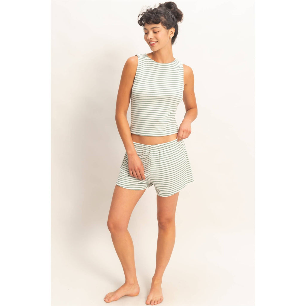 Striped Sleeveless Tank And Shorts Set