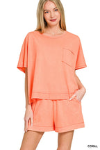 Acid Washed Oversized Top & Shorts Set