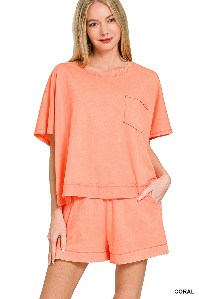 Acid Washed Oversized Top & Shorts Set